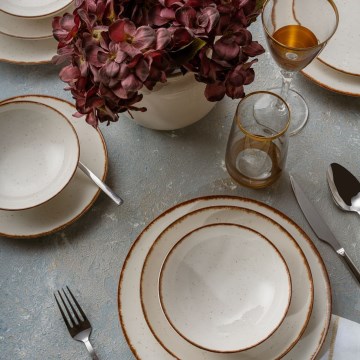 Set de veselă, 24 piese, porțelan, bej/maro