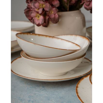 Set de veselă, 24 piese, porțelan, bej/maro