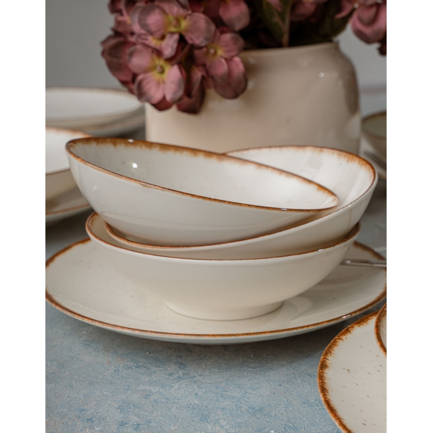 Set de veselă, 24 piese, porțelan, bej/maro