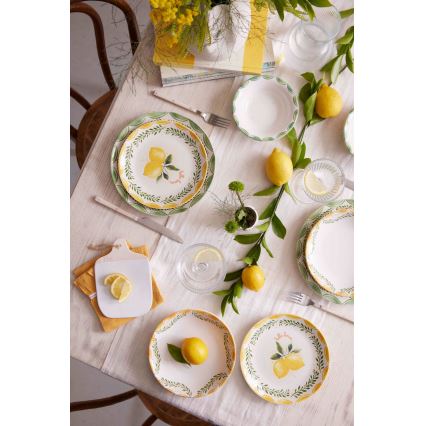 Set de veselă 24 piese, porțelan, galben/alb/verde