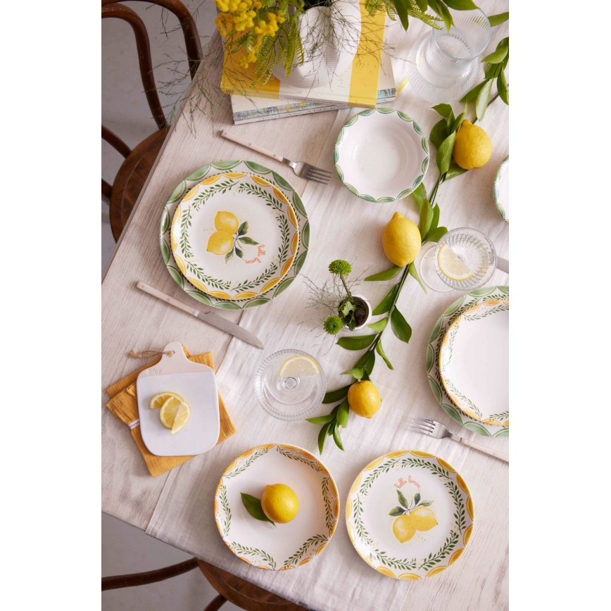Set de veselă 24 piese, porțelan, galben/alb/verde