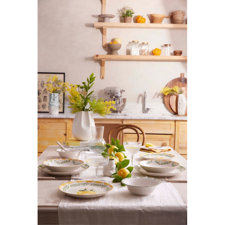 Set de veselă 24 piese, porțelan, galben/alb/verde