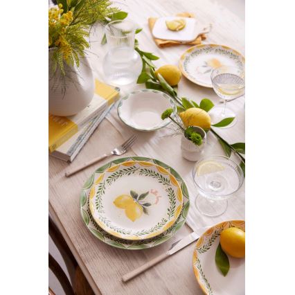 Set de veselă 24 piese, porțelan, galben/alb/verde