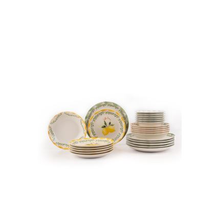Set de veselă 24 piese, porțelan, galben/alb/verde