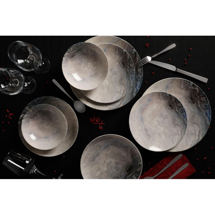 Set de veselă, 24 piese, porțelan, maro