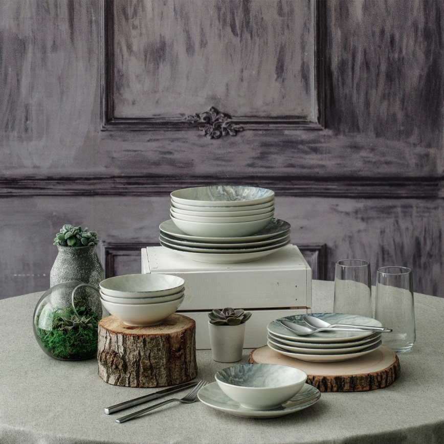 Set de veselă, 24 piese, porțelan, maro