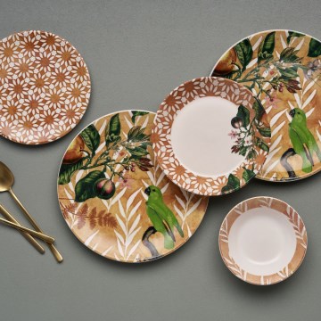 Set de veselă, 24 piese, portocaliu/verde, ceramică
