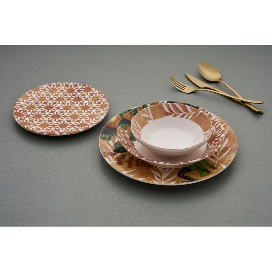 Set de veselă, 24 piese, portocaliu/verde, ceramică