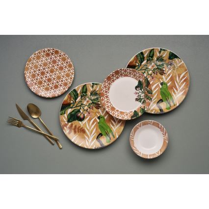 Set de veselă, 24 piese, portocaliu/verde, ceramică