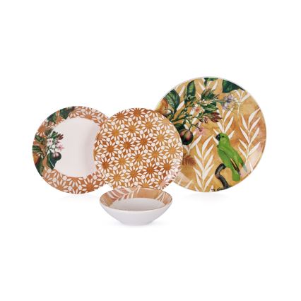 Set de veselă, 24 piese, portocaliu/verde, ceramică