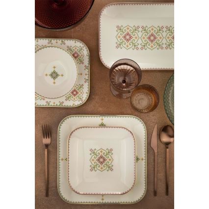 Set de veselă 26 buc alb/verde/porțelan