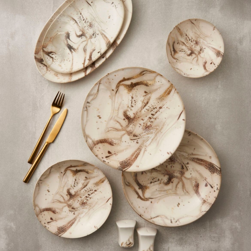 Set de veselă, 26 piese, bej/maro, porțelan