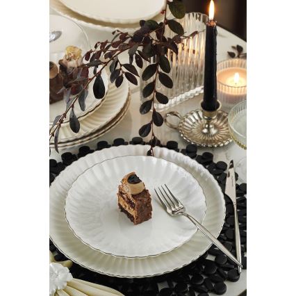 Set de veselă 27 piese din porțelan, alb cu accente argintii