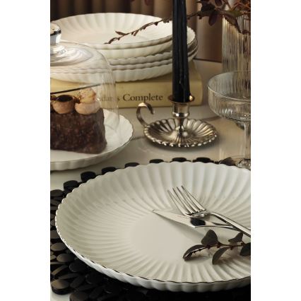 Set de veselă 27 piese din porțelan, alb cu accente argintii