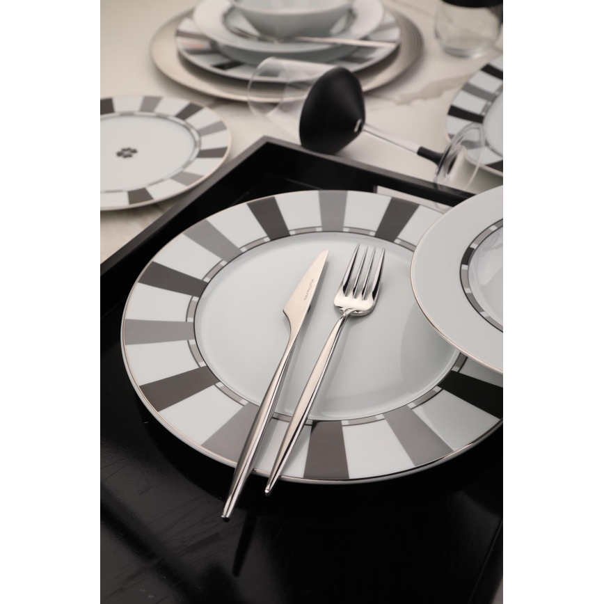 Set de veselă 27 piese din porțelan, alb/gri