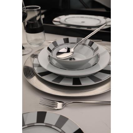 Set de veselă 27 piese din porțelan, alb/gri