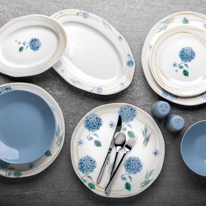 Set de veselă, 29 piese, porțelan alb-albastru