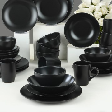 Set de veselă 30 piese, ceramică, negru