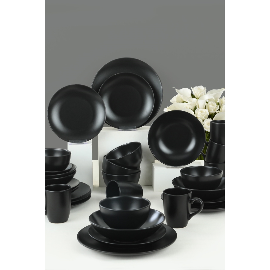 Set de veselă 30 piese, ceramică, negru