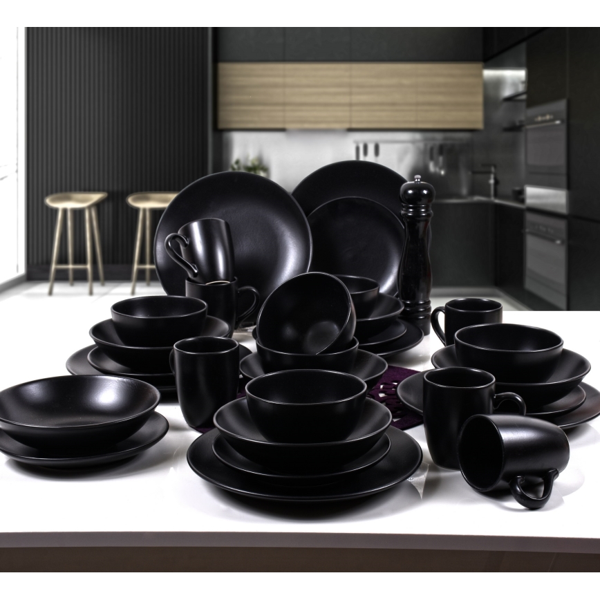 Set de veselă 30 piese, ceramică, negru