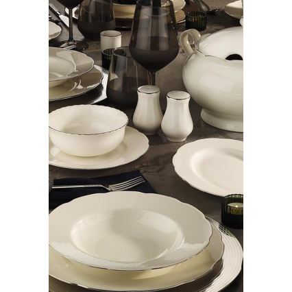 Set de veselă, 54 piese, porțelan alb/argintiu/fildeș