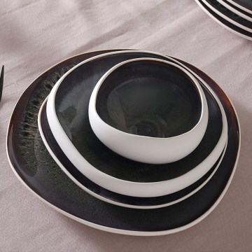 Set de veselă 55 piese alb/negru/ceramică