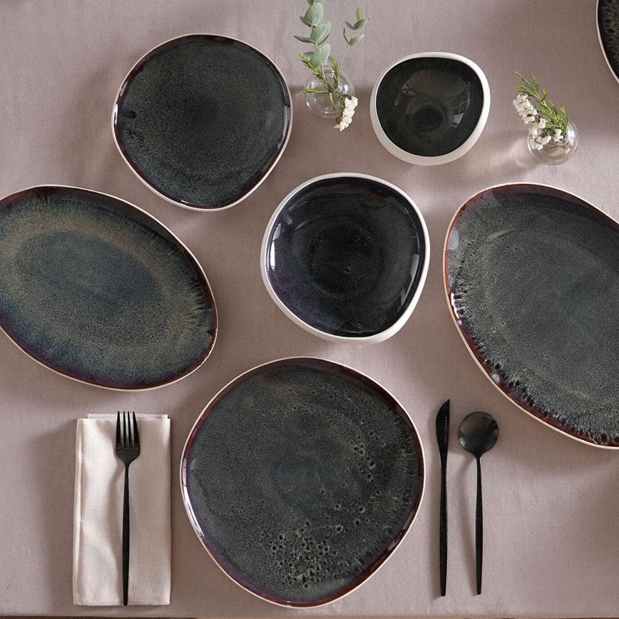 Set de veselă 55 piese alb/negru/ceramică