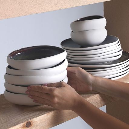 Set de veselă 55 piese alb/negru/ceramică
