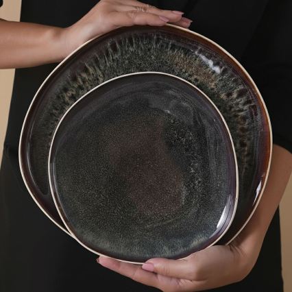 Set de veselă 55 piese alb/negru/ceramică