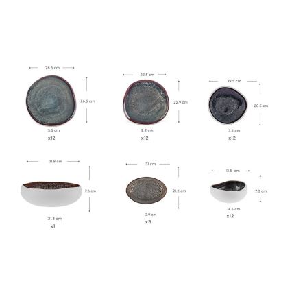 Set de veselă 55 piese alb/negru/ceramică
