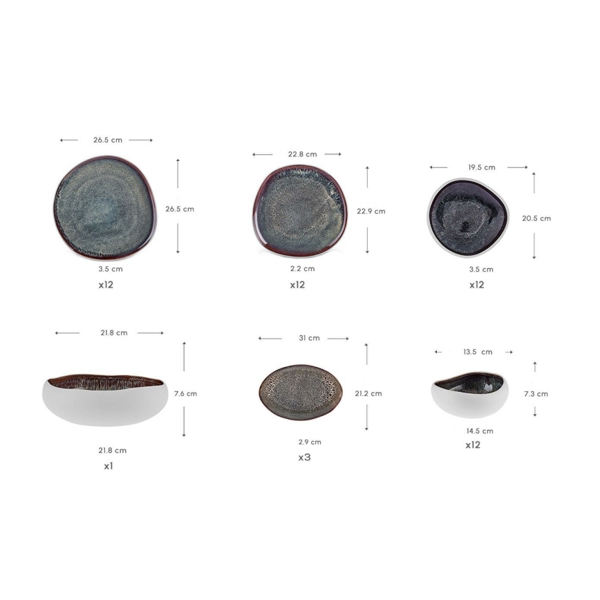 Set de veselă 55 piese alb/negru/ceramică