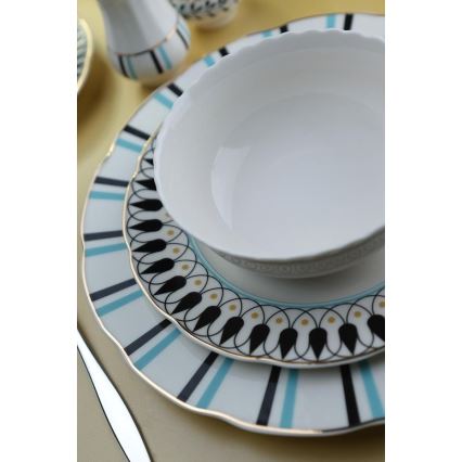 Set de veselă 62 piese alb/albastru/negru/porțelan
