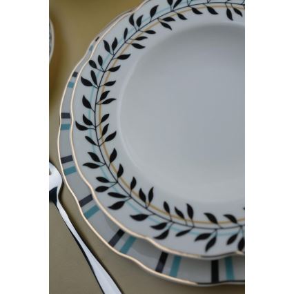 Set de veselă 62 piese alb/albastru/negru/porțelan