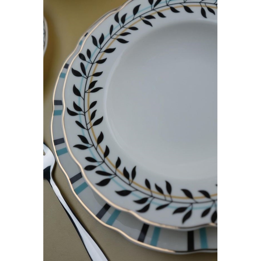 Set de veselă 62 piese alb/albastru/negru/porțelan
