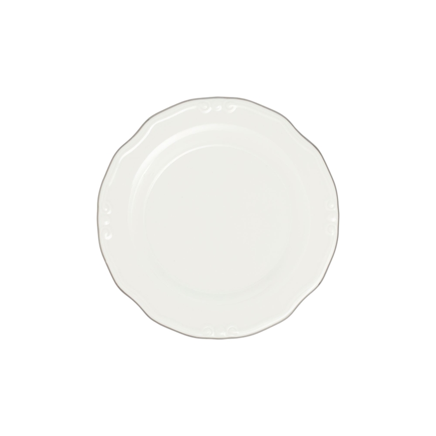Set de veselă de 24 piese, alb cu accente argintii, din porțelan