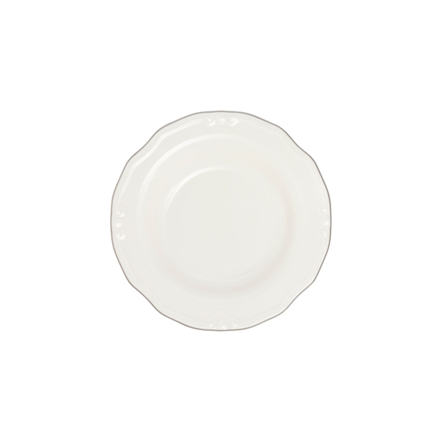 Set de veselă de 24 piese, alb cu accente argintii, din porțelan