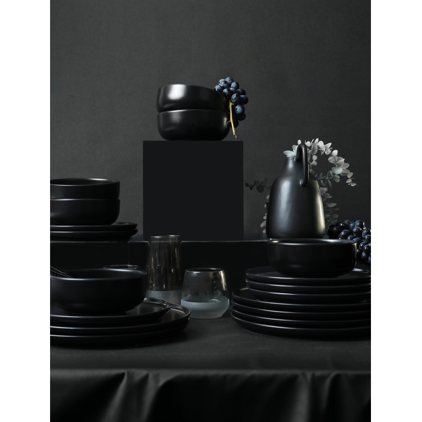 Set de veselă din ceramică, 18 piese, negru