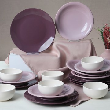 Set de veselă din ceramică, 18 piese, violet/alb