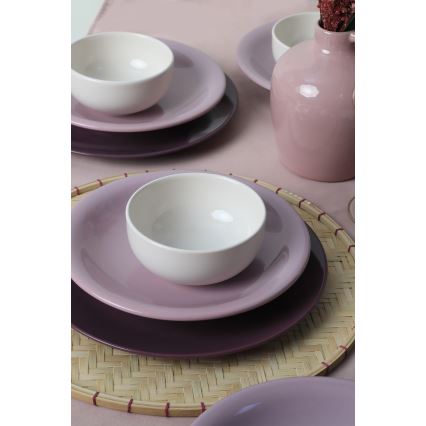 Set de veselă din ceramică, 18 piese, violet/alb