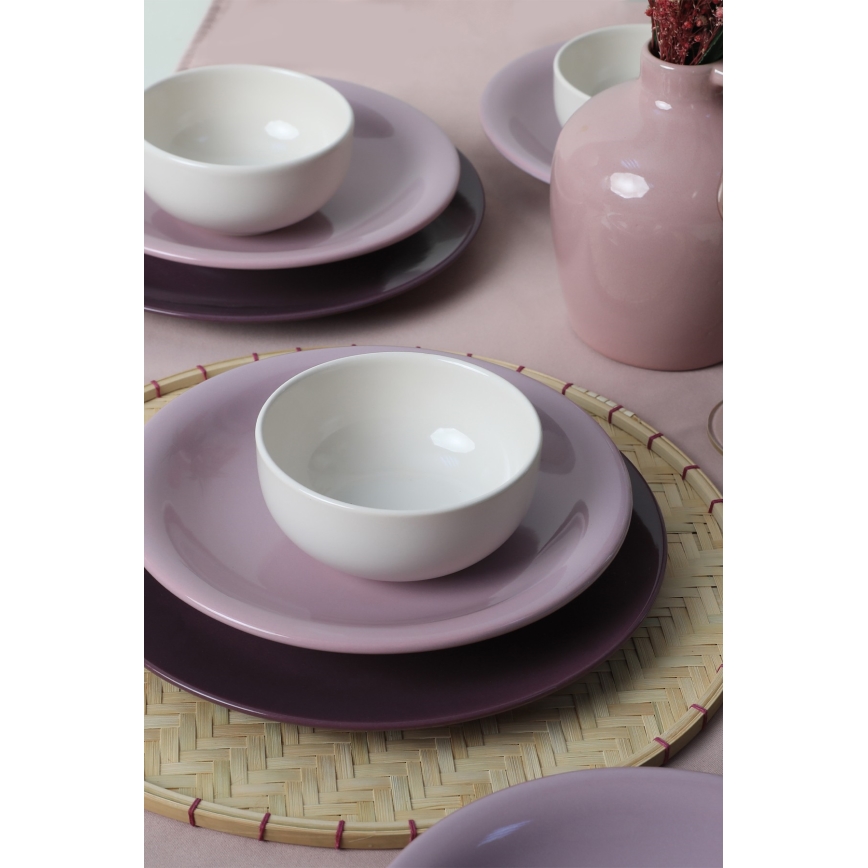 Set de veselă din ceramică, 18 piese, violet/alb