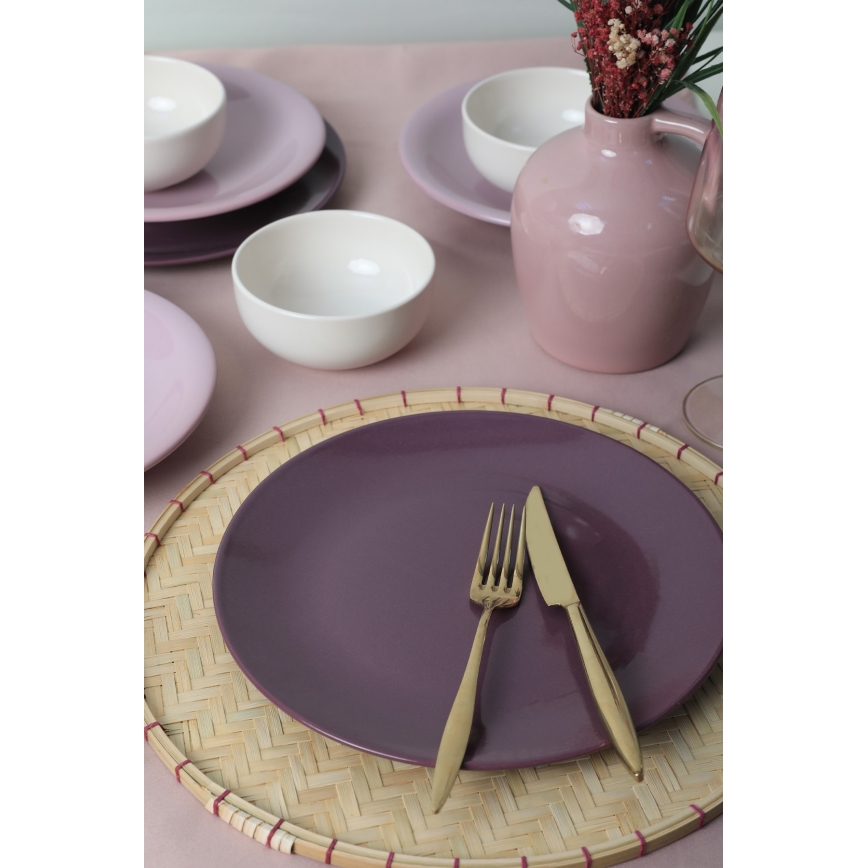 Set de veselă din ceramică, 18 piese, violet/alb