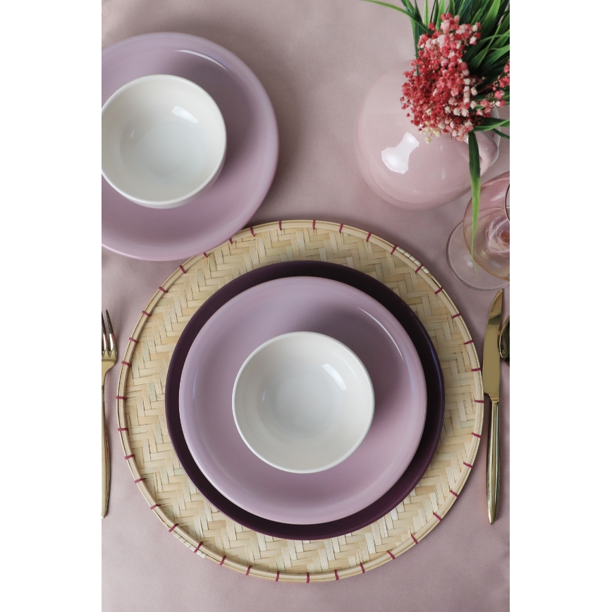 Set de veselă din ceramică, 18 piese, violet/alb