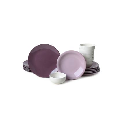 Set de veselă din ceramică, 18 piese, violet/alb