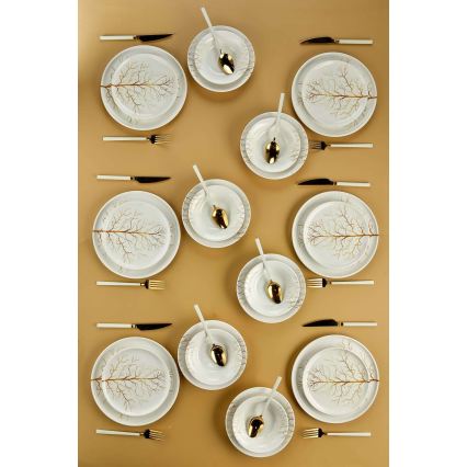 Set de veselă din ceramică, 24 piese, alb/portocaliu