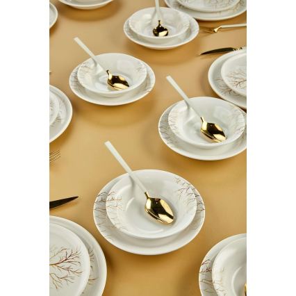 Set de veselă din ceramică, 24 piese, alb/portocaliu