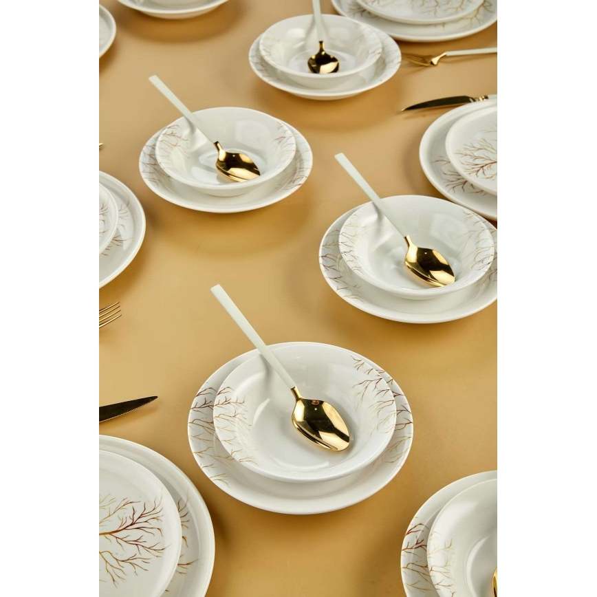 Set de veselă din ceramică, 24 piese, alb/portocaliu