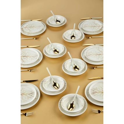 Set de veselă din ceramică, 24 piese, alb/portocaliu