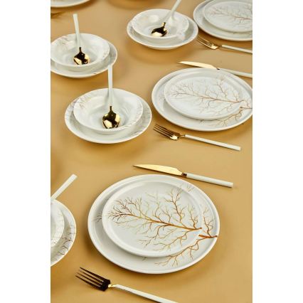 Set de veselă din ceramică, 24 piese, alb/portocaliu