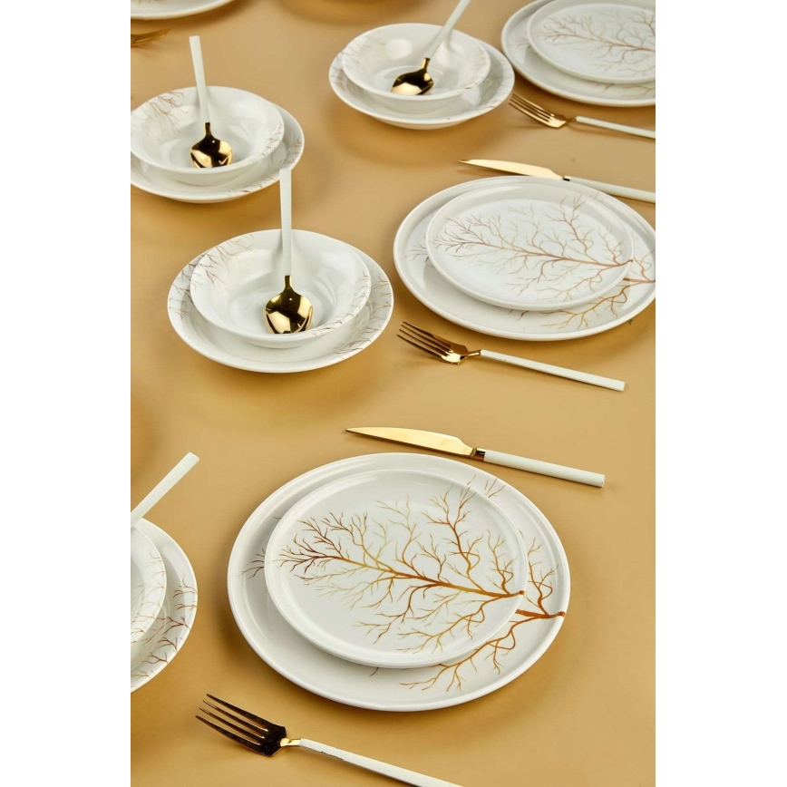Set de veselă din ceramică, 24 piese, alb/portocaliu