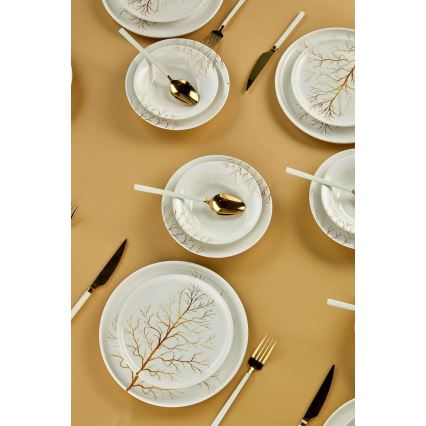 Set de veselă din ceramică, 24 piese, alb/portocaliu